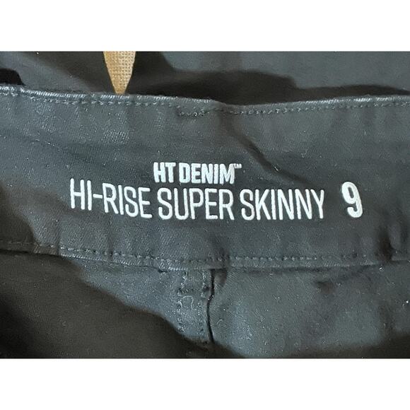 HT Denim Jeans Womens 9 Black Hi-Rise Super Skinny O-Ring Strap Triple Button - Picture 9 of 10